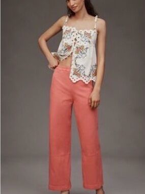 Anthropologie Pilcro Izzie Coral-Pink Barrel Wide-Leg Pants